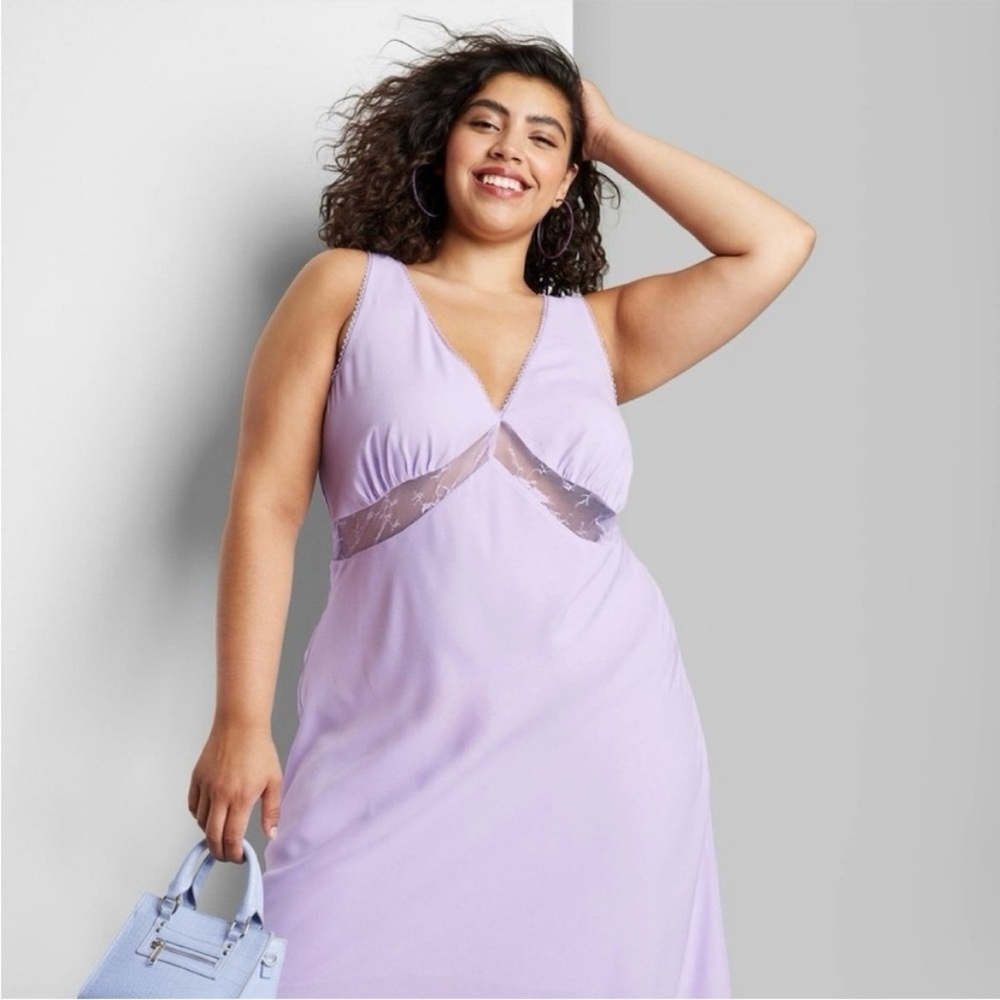 Wild Fable Lilac Lace Slip Midi Dress XXL | Y2K Satin Tie Back Summer Dress - Picture 3 of 14